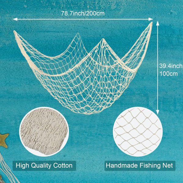 12 Pieces Natural Fish Net Decoration 80" x 40", Wall Hanging Cotton Fishnet Decor for Underwater, Mermaid, Pirate, Hawaiian, Nautical Ocean Theme Beach Bash Party Decoration (Beige) - Image 2