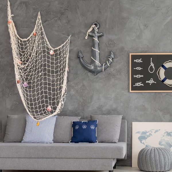 12 Pieces Natural Fish Net Decoration 80" x 40", Wall Hanging Cotton Fishnet Decor for Underwater, Mermaid, Pirate, Hawaiian, Nautical Ocean Theme Beach Bash Party Decoration (Beige) - Image 7