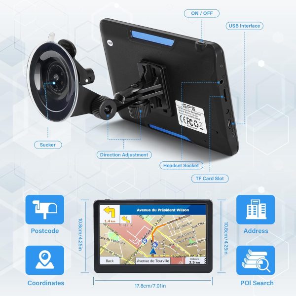 GPS Navigator for Car Truck RV, 7 Inch Touch Screen, Latest 2025 Maps for Car GPS, Support Voice Turn-by-Turn Guidance, Speed and Red Light Warning, Custom Truck Routing - Image 4