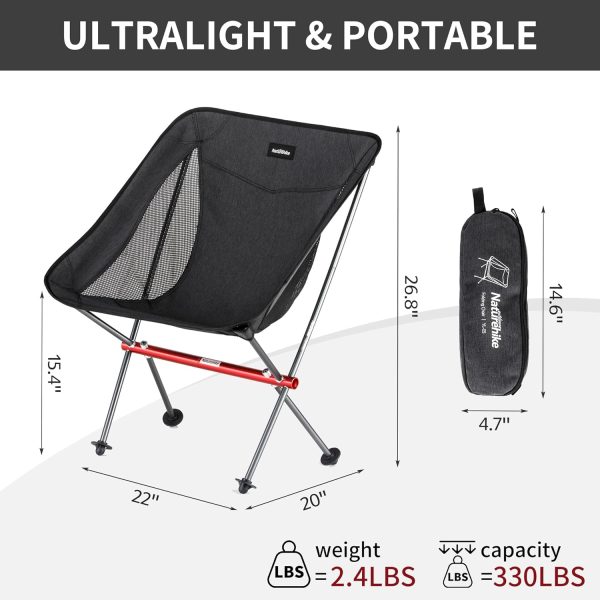 Naturehike YL05 Camping Chair, Ultralight Portable Camp Chair with Storage Bag, Compact Folding Beach Chair for Backpacking Hiking Fishing Picnic - Image 3