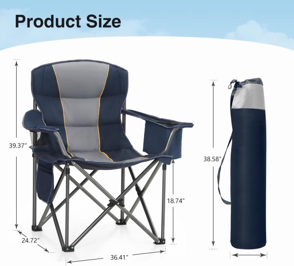 Oversized Portable Camping Folding Chair, Heavy Duty Foldable Outdoor Chair, Camp Chair with Cup Holder and Cooler Bag for Camp, Travel, Support 450 LBS, 2 Pack(Blue)… - Image 2